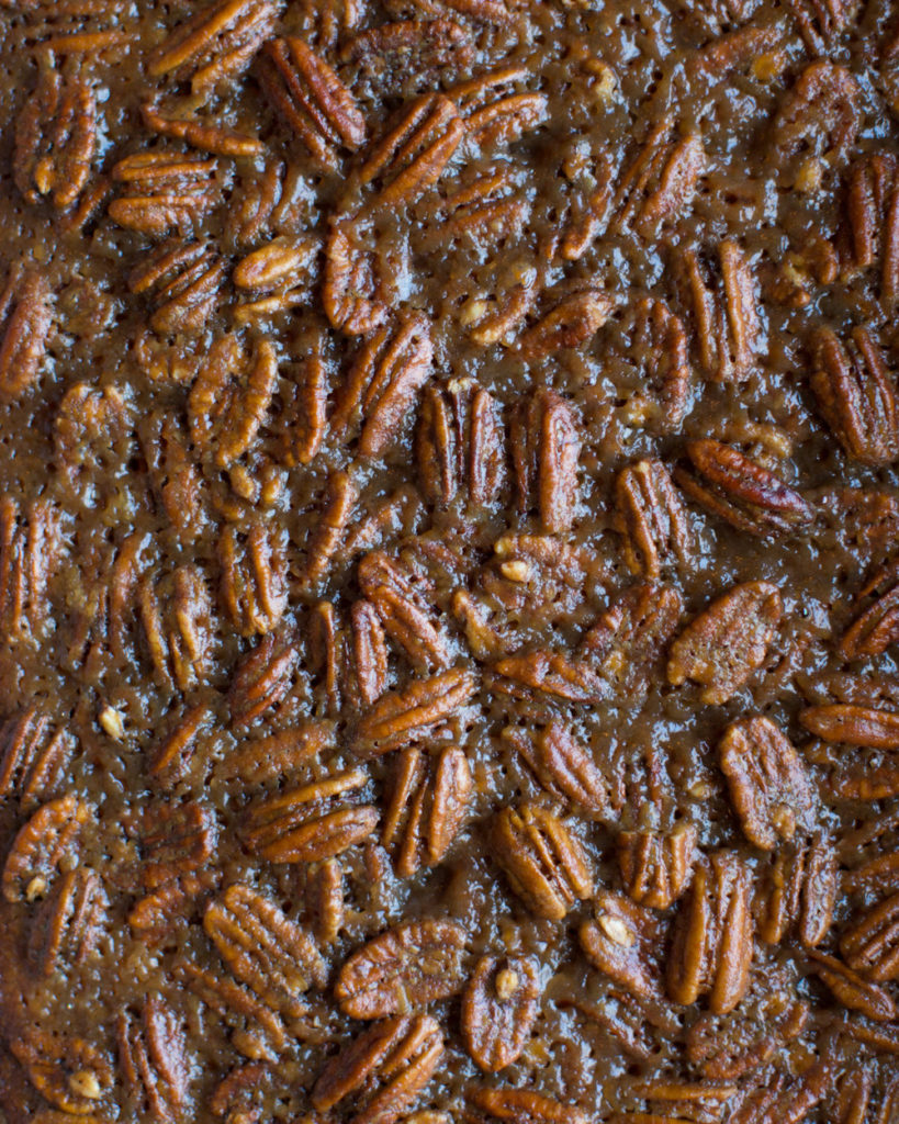 Close up of rosemary pecan bars.