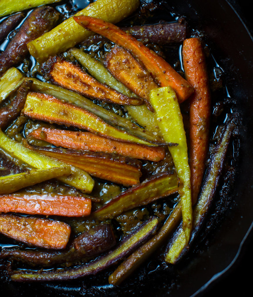 Close up of the Miso Maple Mustard Glazed Carrots.