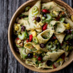olive pasta salad in a bowl