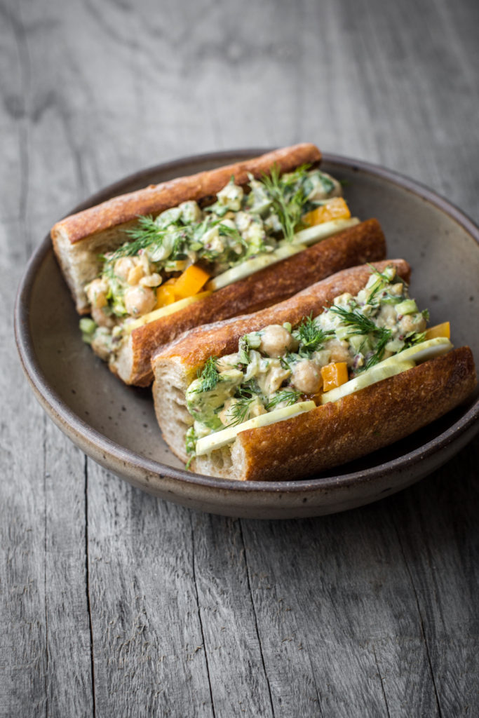 Chickpea avocado salad as a sandwich filling