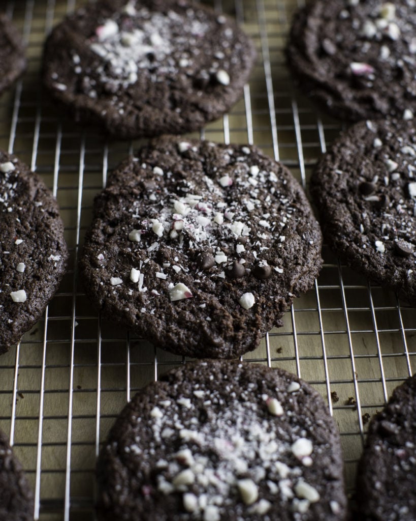 These chocolate peppermint cookies provide just a touch of peppermint extract for that seasonal flavor, with crushed peppermint candy for a pop of flavor.