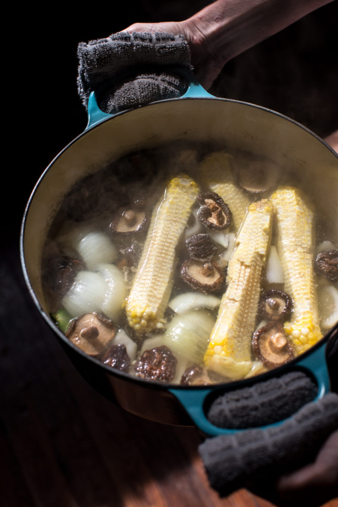 The cooked broth.