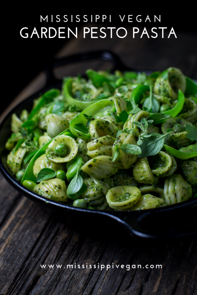 This garden pesto pasta is absolutely divine (if I do say so myself). Fresh English peas, sugar snap peas, freshly picked herbs, and fava beans offering all different shades and varieties of textures!