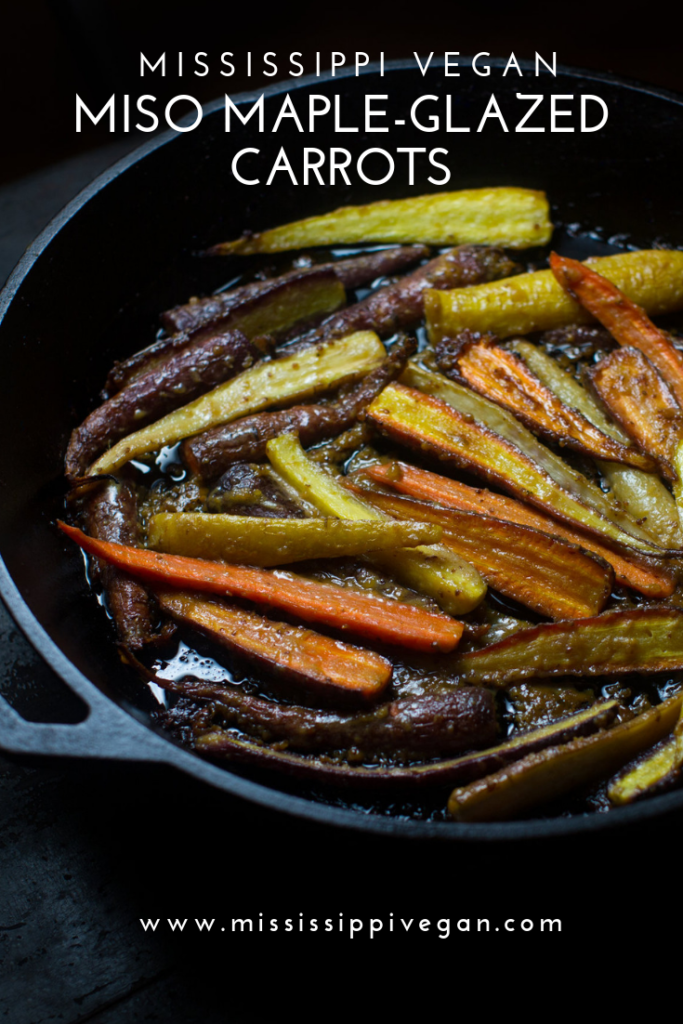 Miso Maple Mustard Glazed Carrots; an awesome side, tangy, sweet, sticky, and delicious!