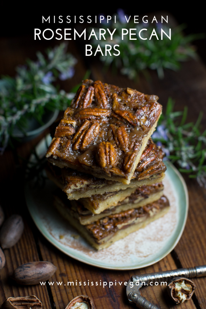 Rosemary pecan bars; vegan, ooey and gooey, and delicious!