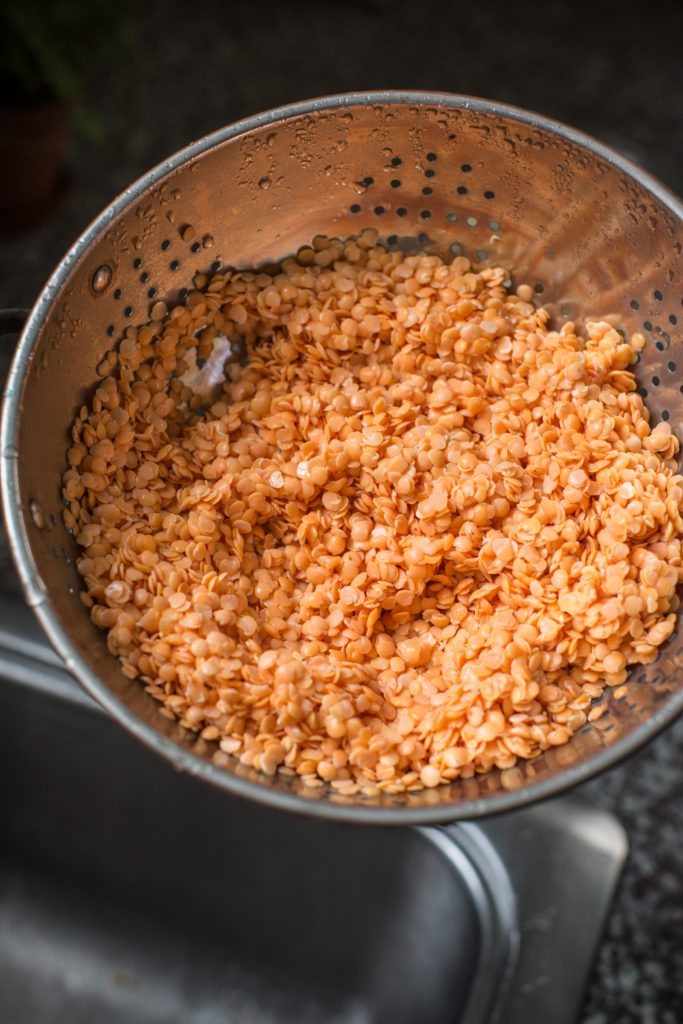red lentils washed and drained
