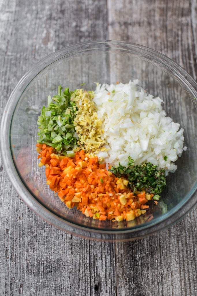 chopped vegetables for the vegan dahl