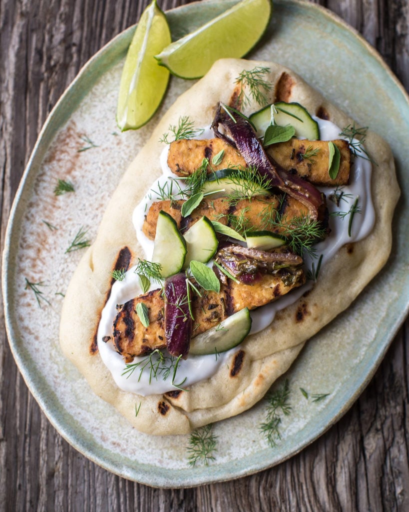 grilled rosemary tempeh flatbread