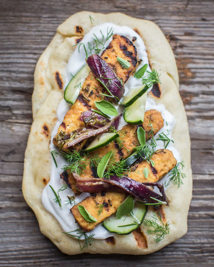 grilled rosemary tempeh flatbread 