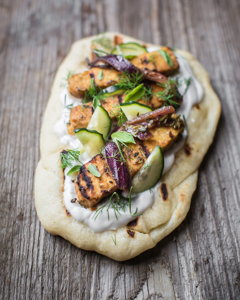 grilled rosemary tempeh flatbread