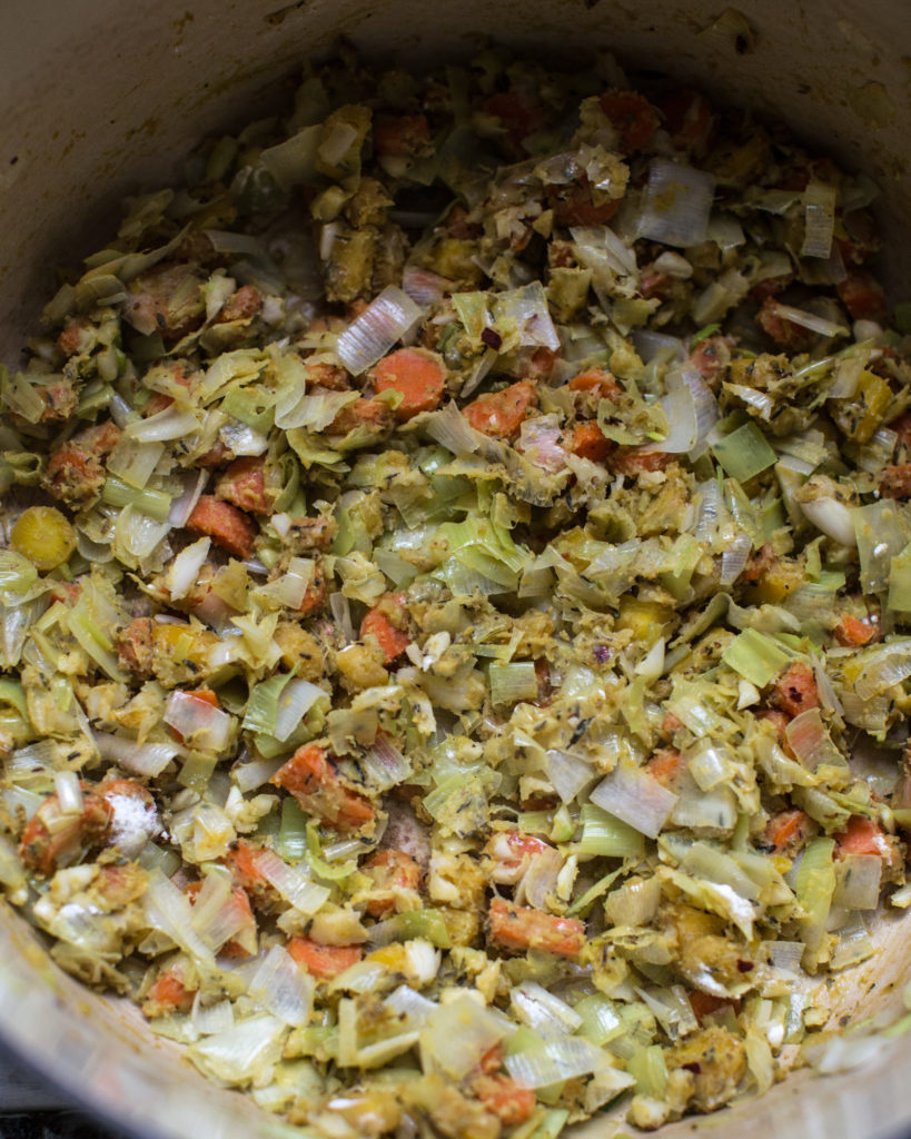 Cooked vegetables for the soup