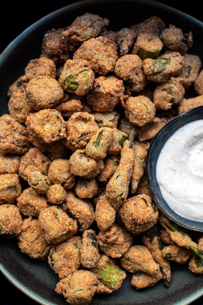 Fried okra with dipping sauce