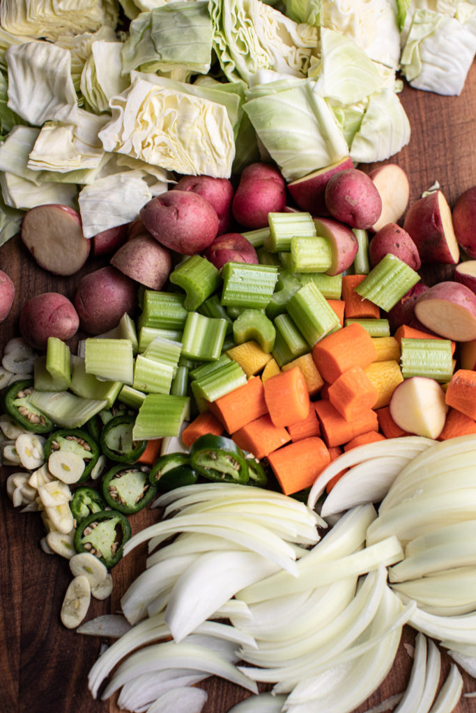 Chopped vegetables for New Year's Stew