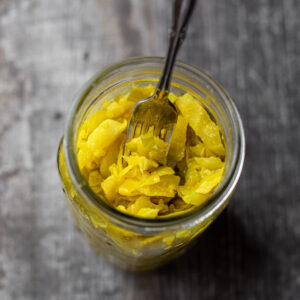turmeric ginger sauerkraut in a jar