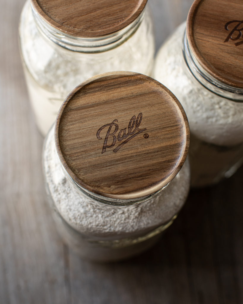 Ball glass jar with wooden lid