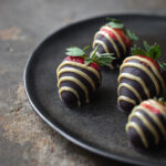 chocolate covered strawberries with miso tahini drizzle