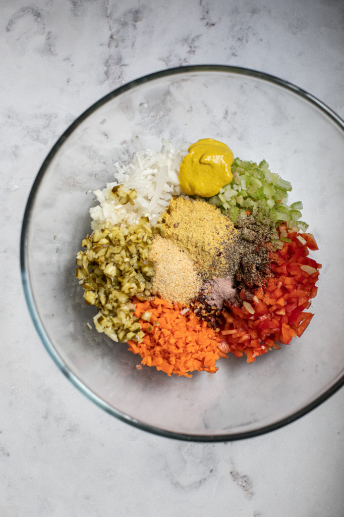 Key ingredients for macaroni salad
