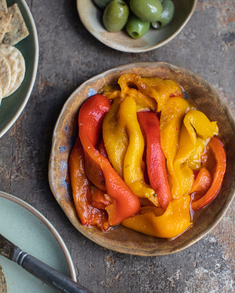 Bowl of pickled roasted peppers