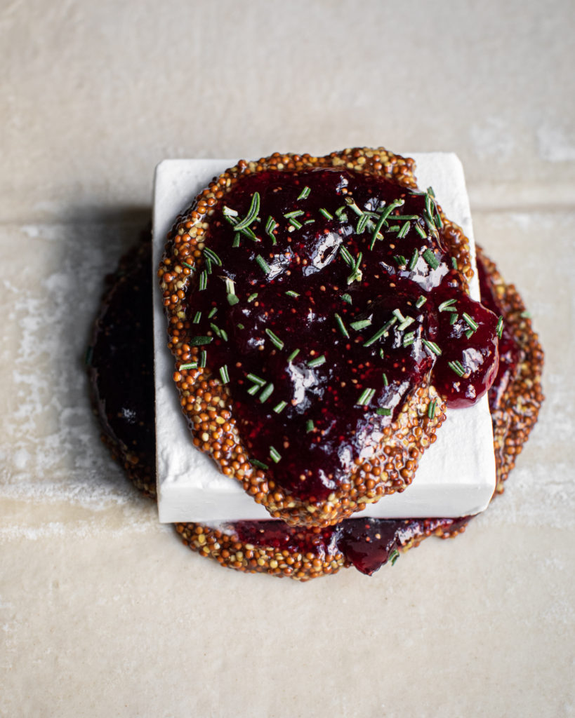 fig rosemary & red wine jam on crackers