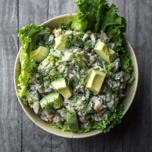 chickpea avocado salad in a bowl