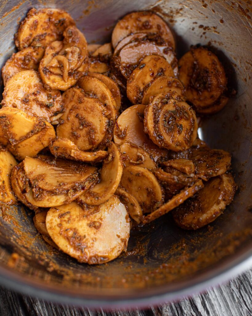 trumpet mushrooms with herbs and spices