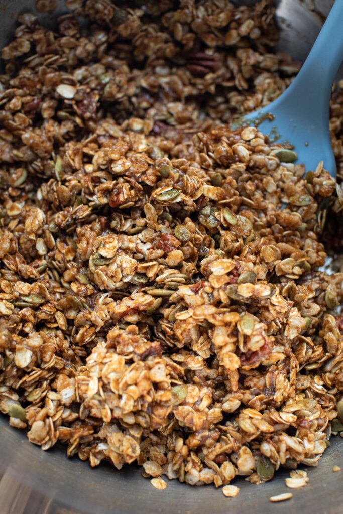 raw pumpkin gingerbread granola mixture