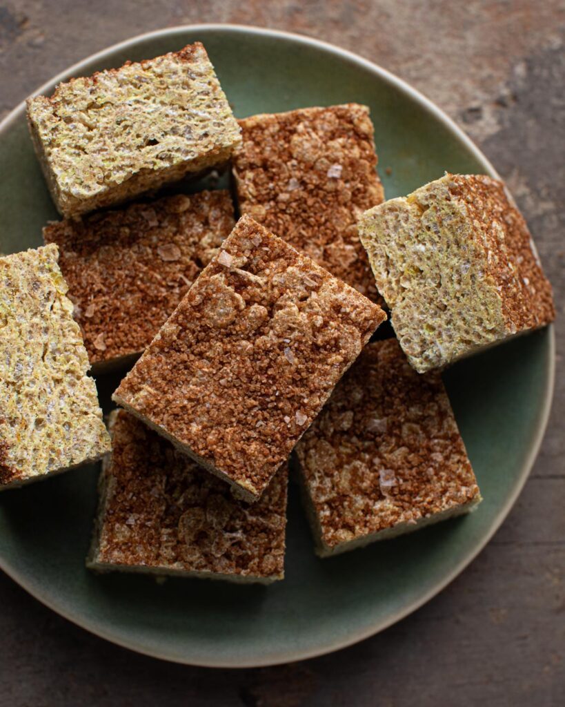 finished rice krispie treats on a plate