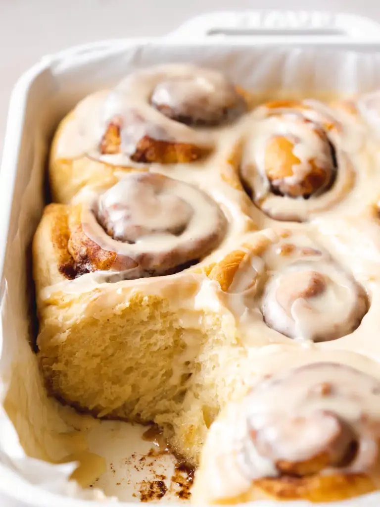 cinnamon rolls in a baking dish