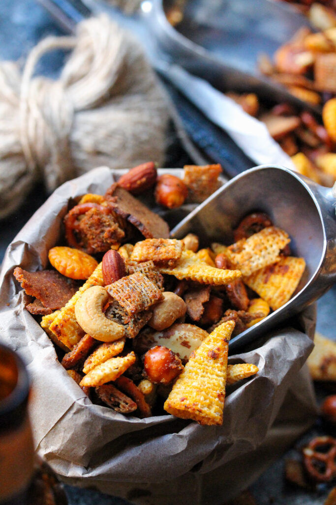 scoop of cajun-style snack mix