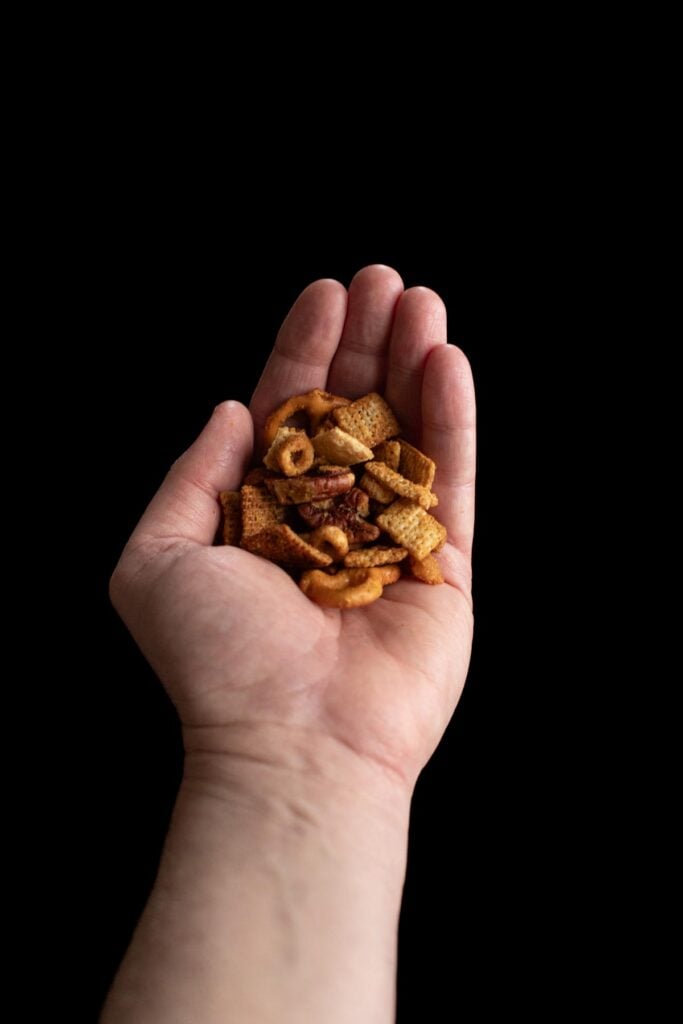 A handful of creole chex mix