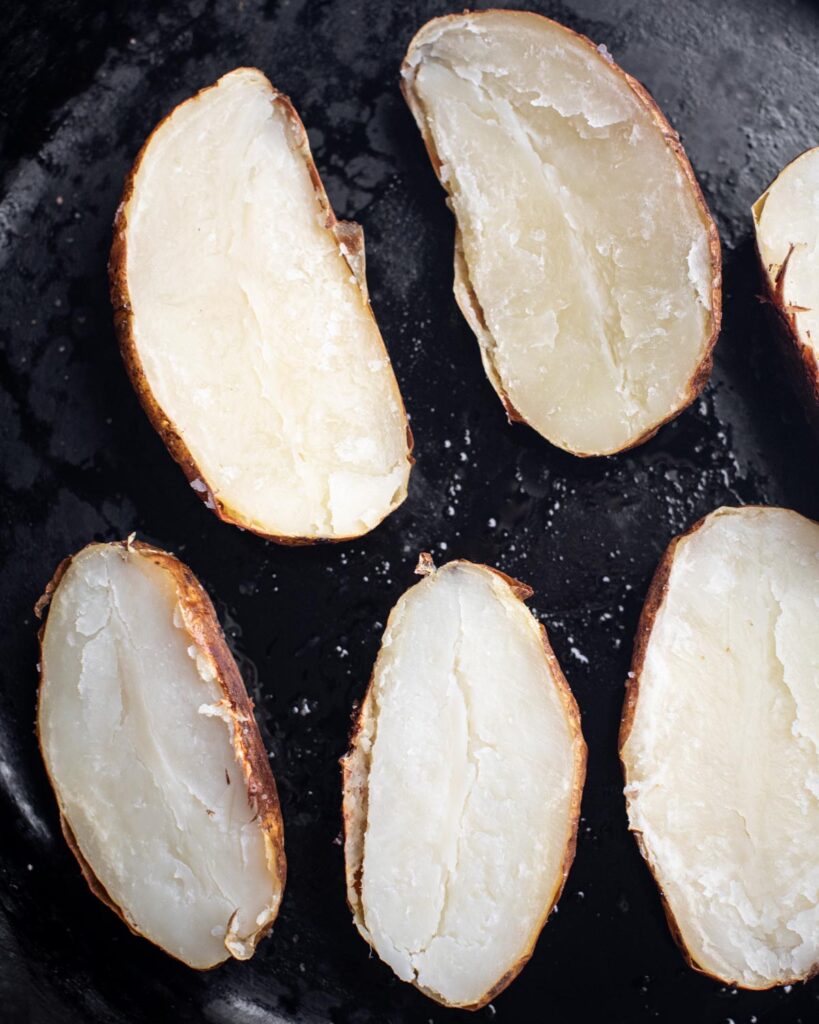 halved baked potatoes