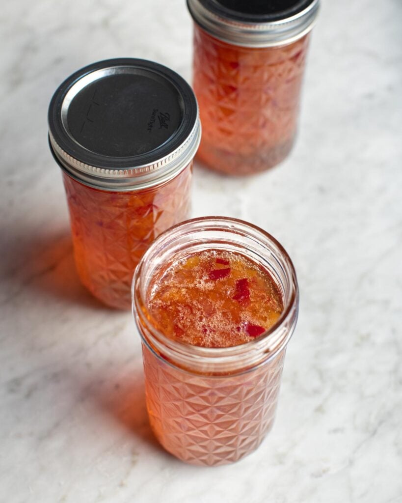 pepper jelly in tall jars