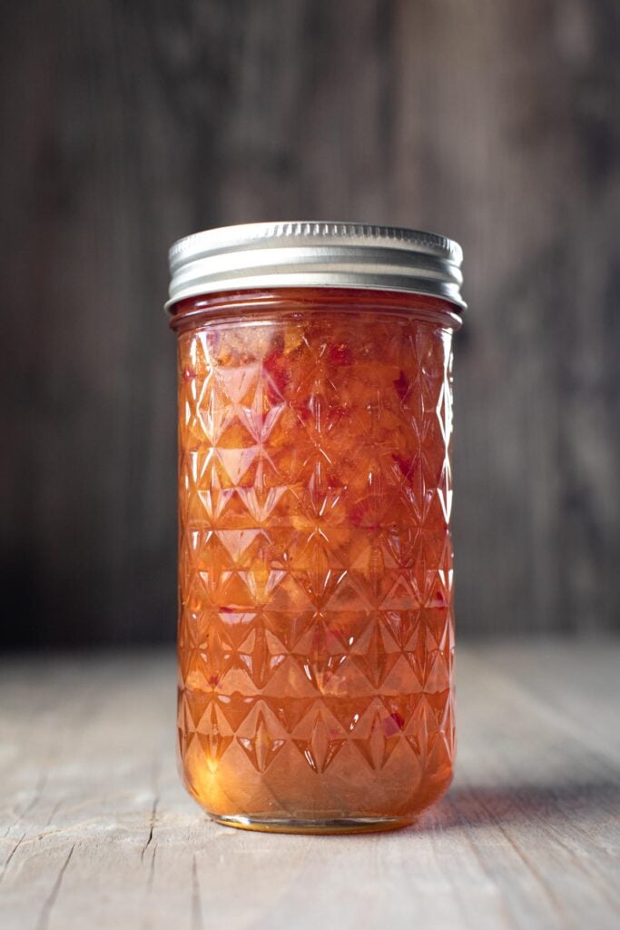 pepper jelly in tall jar