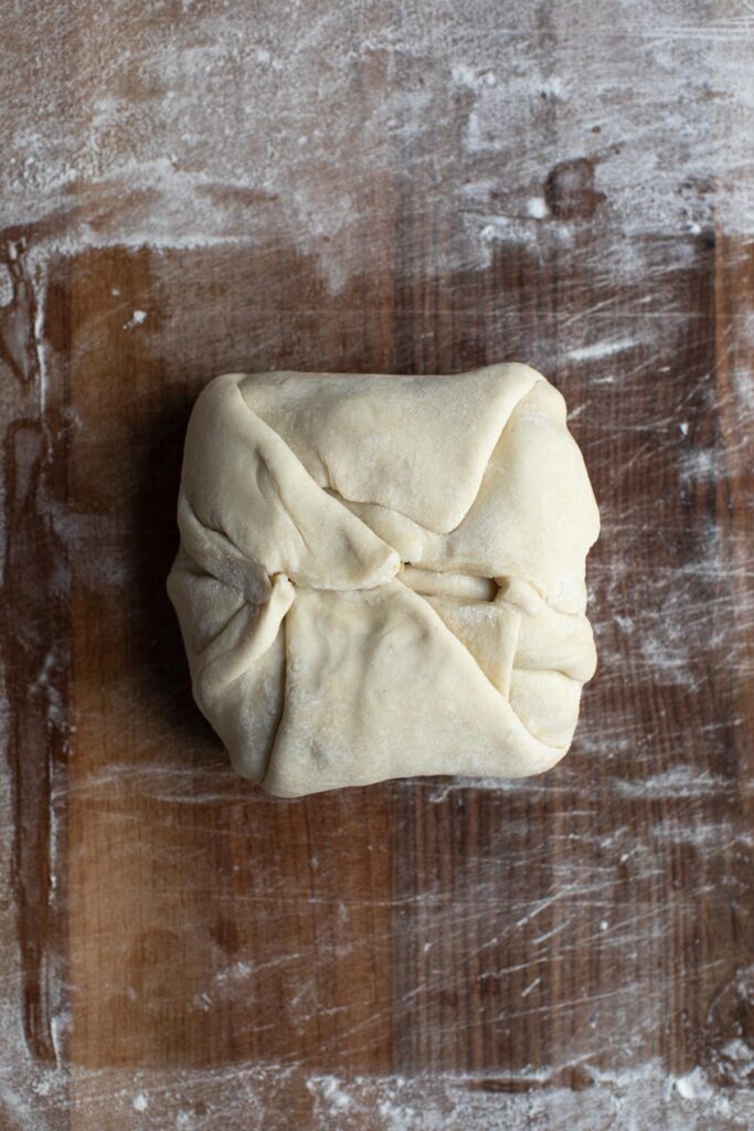 folded dough around vegan feta and pepper jelly