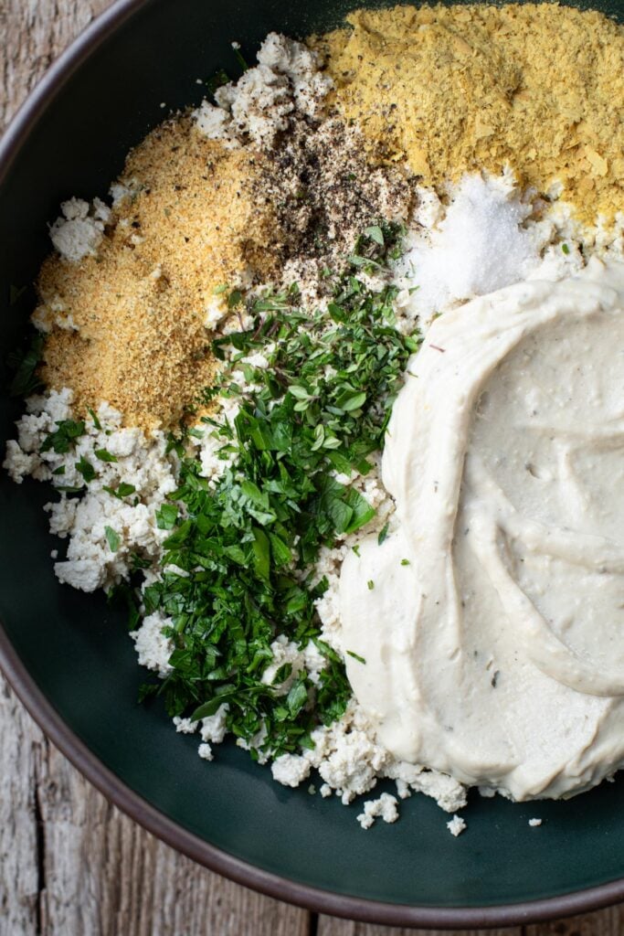 Tofu ricotta ingredients in a bowl.