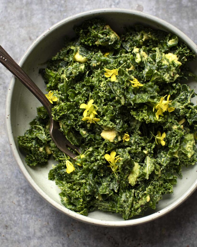 kale and avocado salad in a bowl