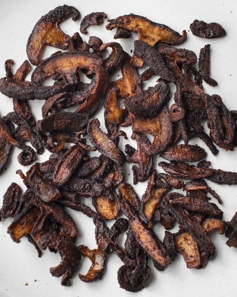 final shiitake bacon for the blt on a plate