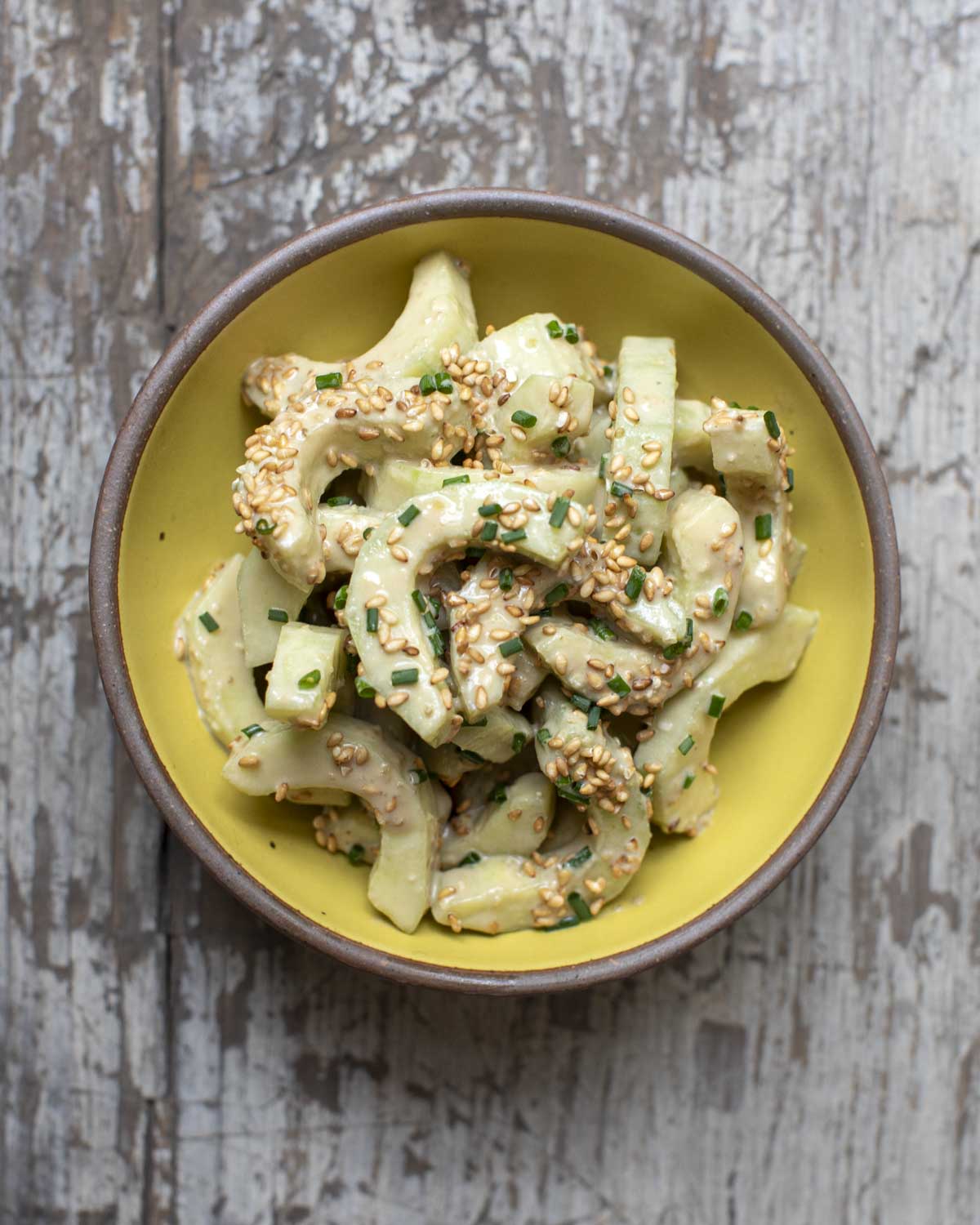 finished creamy cucumber salad recipe in a bowl