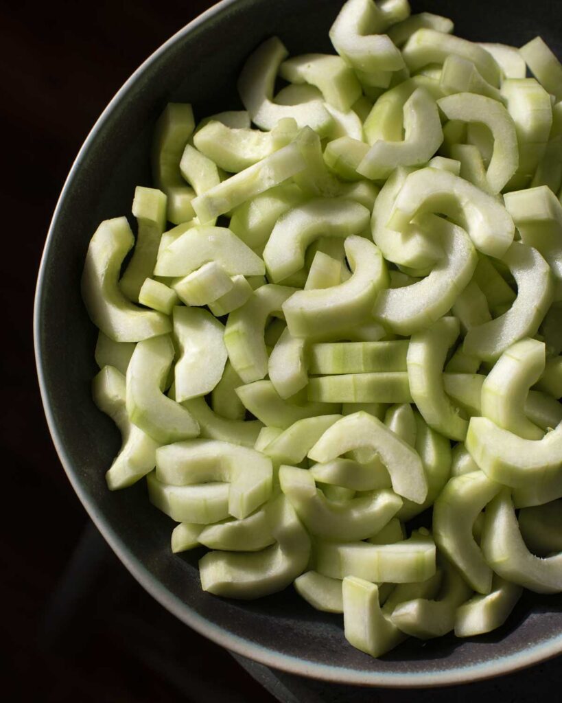 prepped cucumbers for the creamy salad