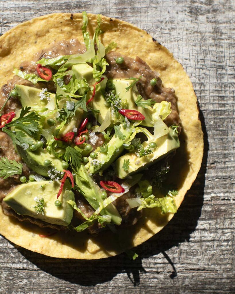 tostada recipe on some wood in the sunlight