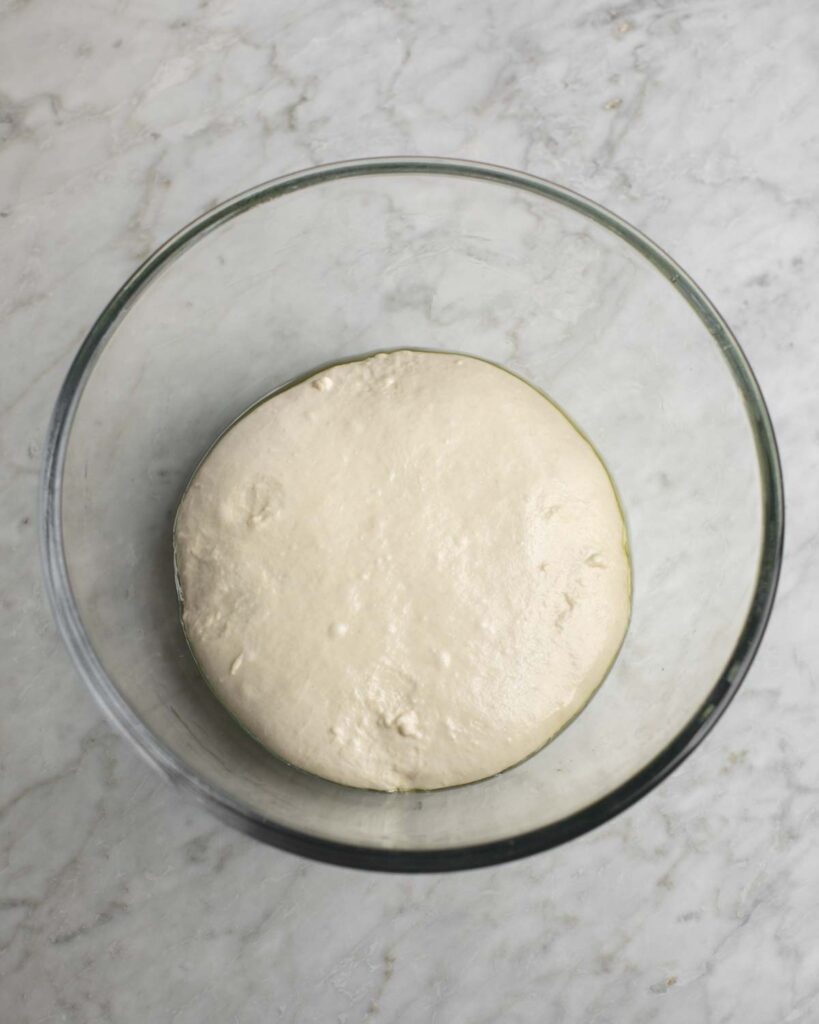 finished dough in a greased bowl