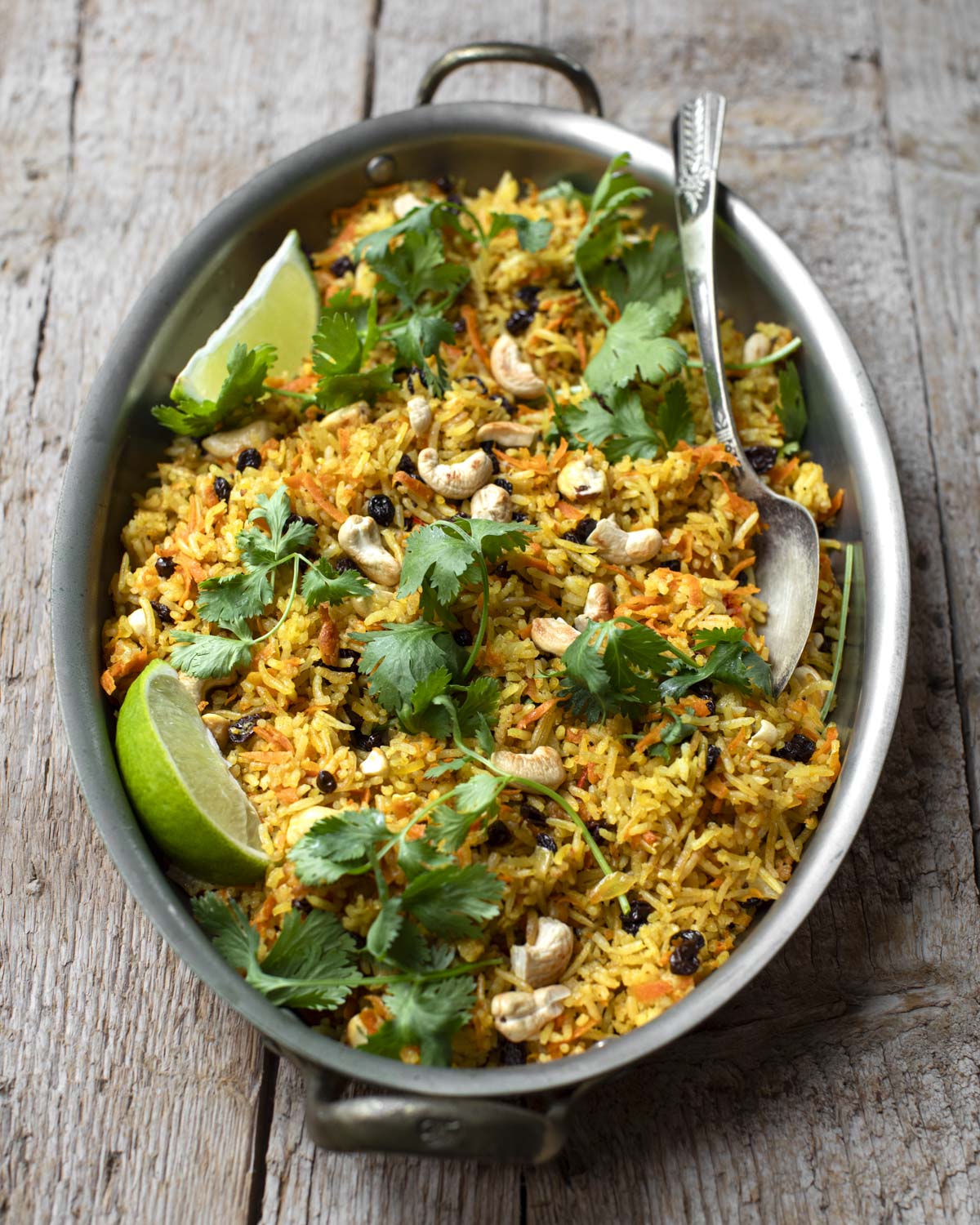 Final carrot rice on a serving platter