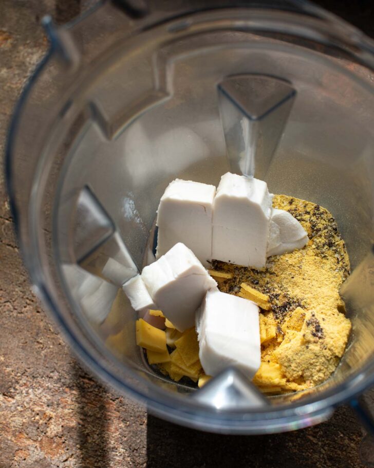 sauce ingredients with the plant butter in a blender