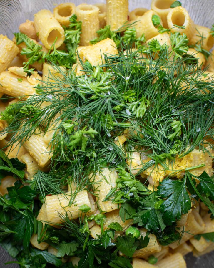 fresh herbs over top before mixing into the dish
