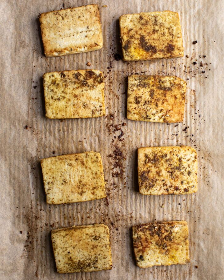 final baked tofu for vegan breakfast sandwiches