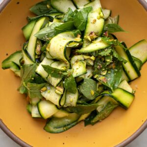 shaved zucchini salad in a bowl