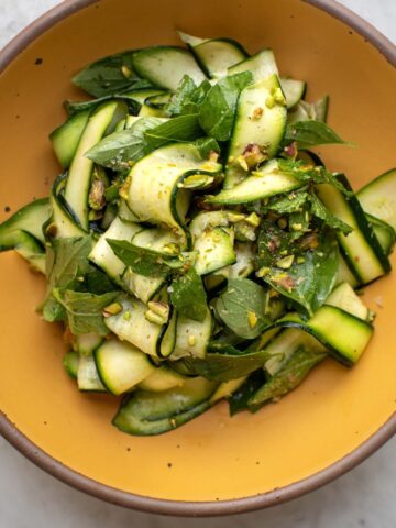 shaved zucchini salad in a bowl