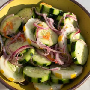 cucumber onion salad in a bowl