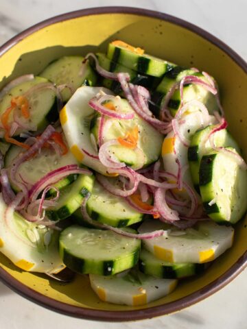 cucumber onion salad in a bowl